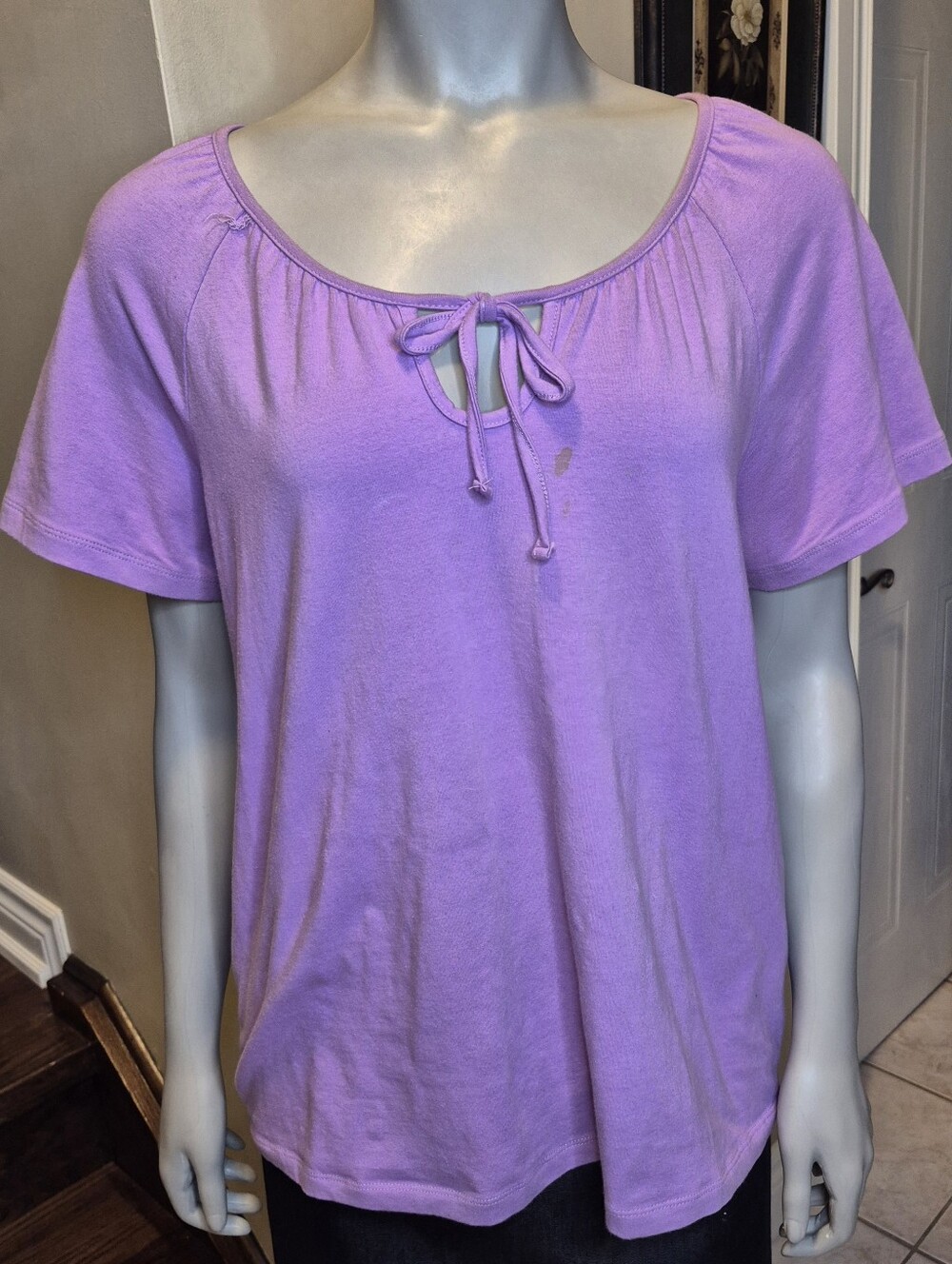 teeki Lavender Scoop-Neck Tie-Front Short Sleeve Tee